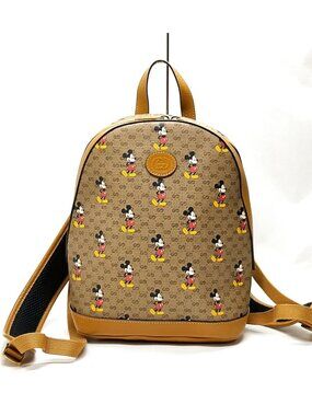 Authentic Gucci x Disney Mickey Mouse GG Supreme Backpack Brown Mini Luxury Bag
